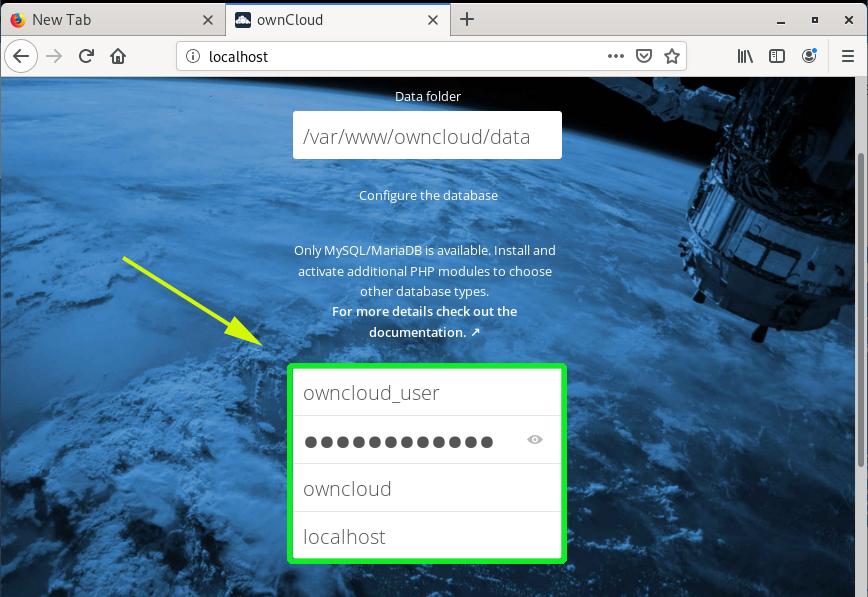 Add OwnCloud Database Settings