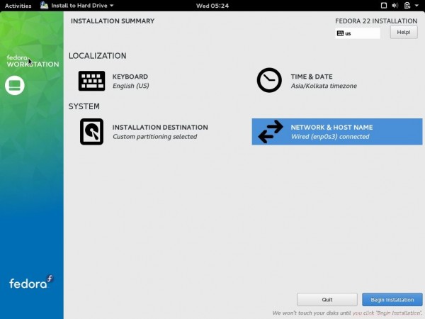 Begin Fedora Installation