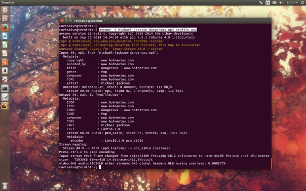Convert mp3 to wav Format in Linux