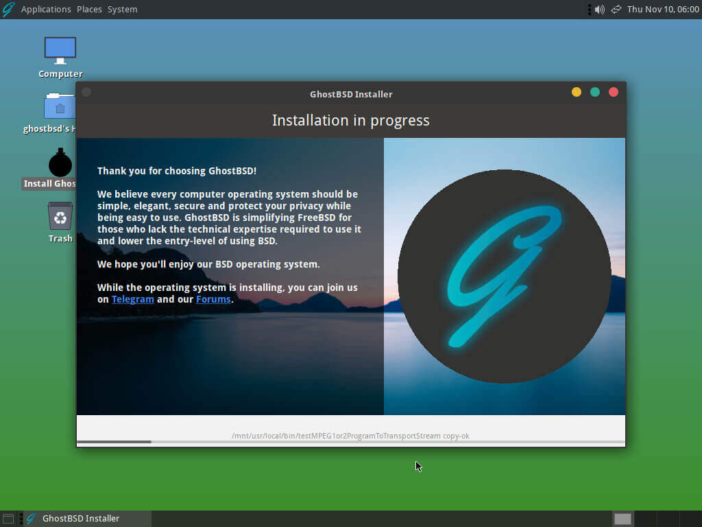GhostBSD Installation Progress