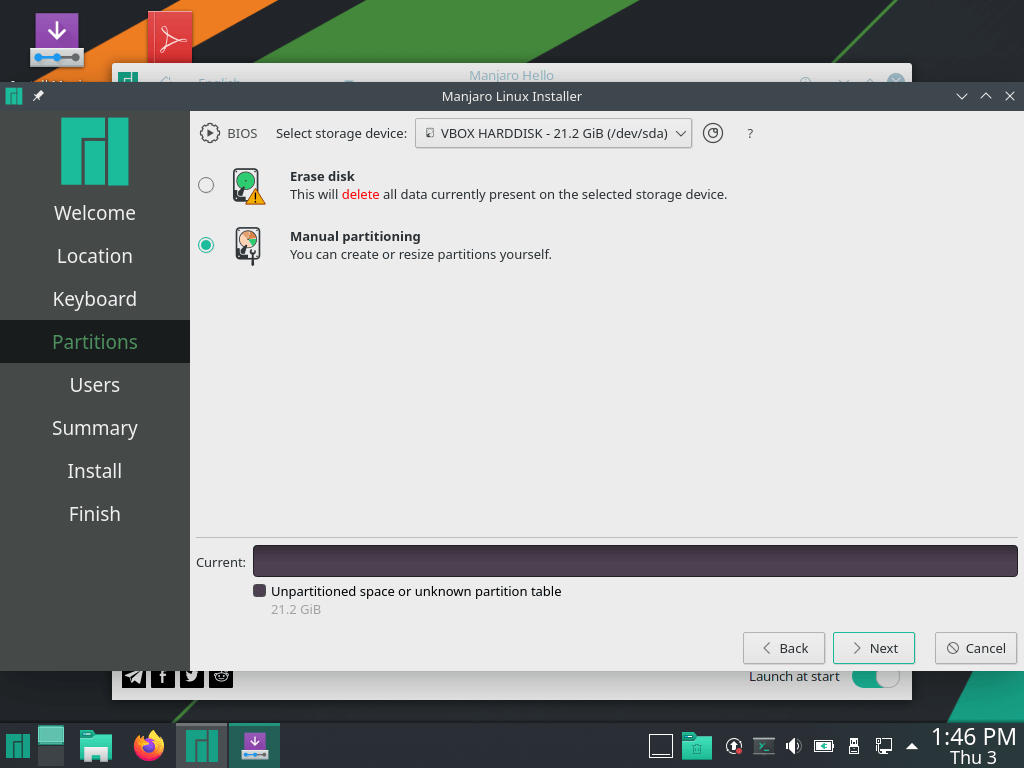 Manjaro Manual Partitioning