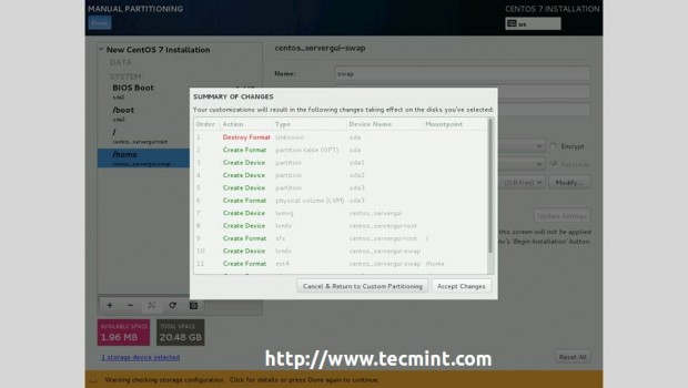 CentOS Partition Table Changes