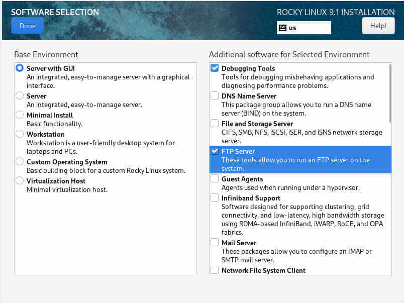 Rocky Linux Software Selection