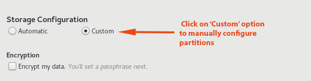 Select Manual Partitioning