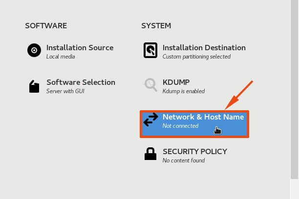 Select Network and Hostname