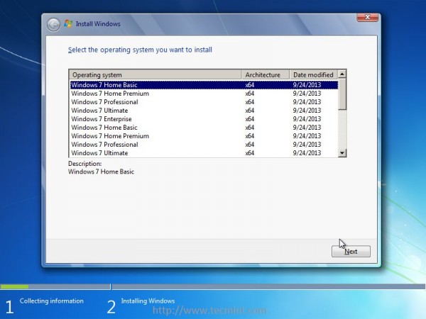 Select Windows 7 Home Basic