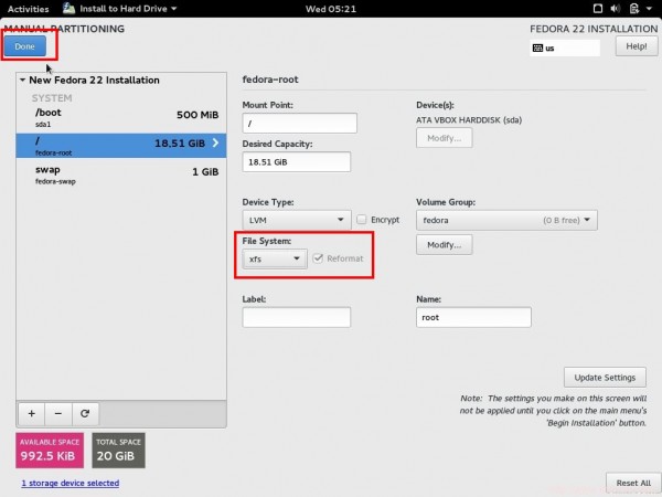 XFS Root Filesystem