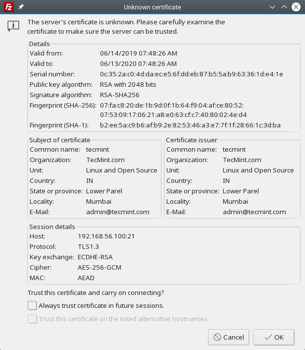 Accept SSL Certificate to Connect FTP