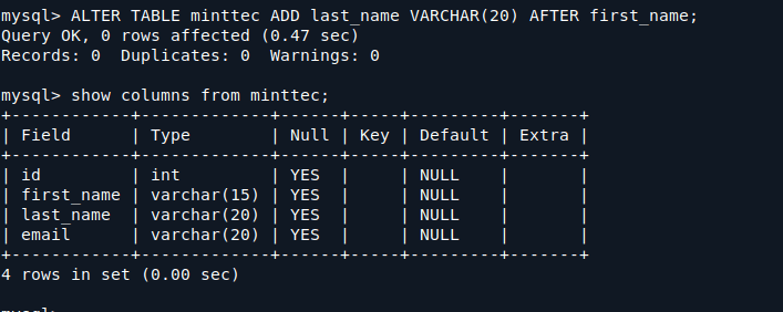 Add Column in MySQL Database