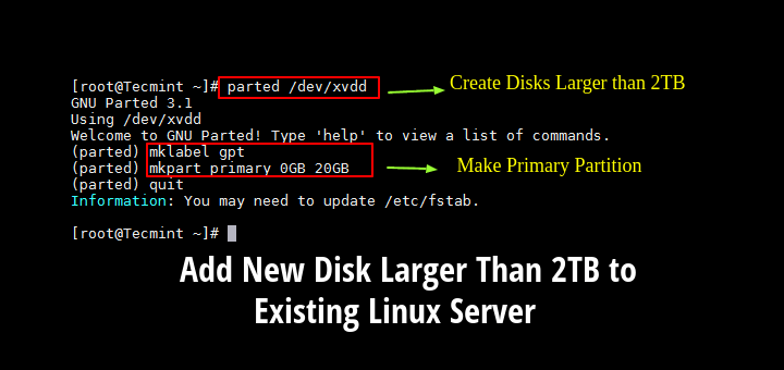 Add Disk Larger Than 2TB to Linux