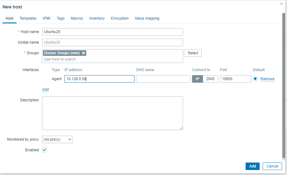 Add Docker Server to Zabbix