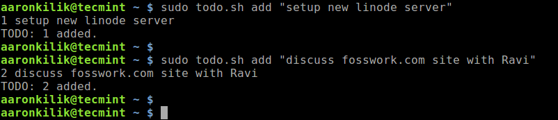 Add Todo Tasks in Linux Terminal