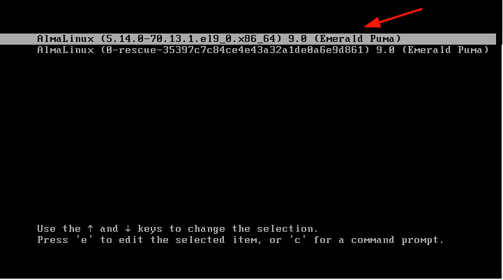 AlmaLinux 9 Grub Menu