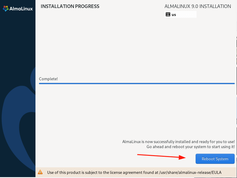 AlmaLinux 9 Install Completed