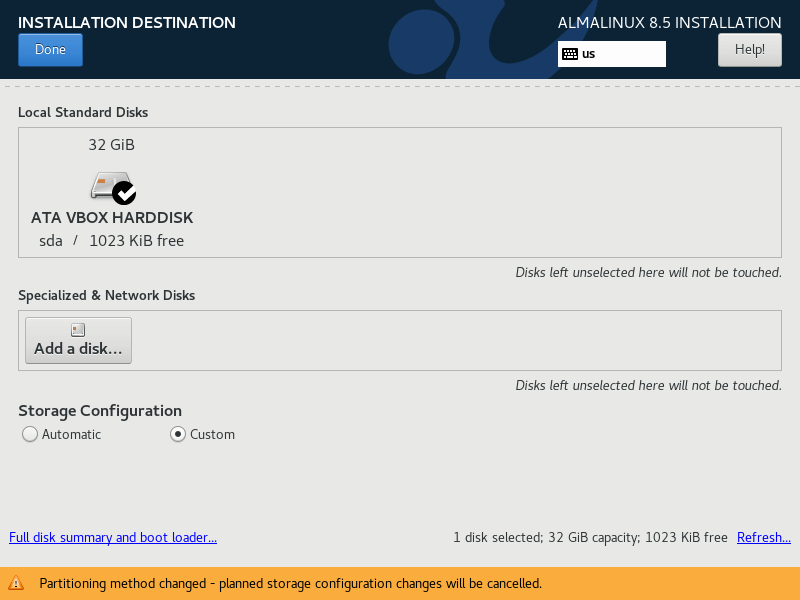 AlmaLinux Custom Partitioning