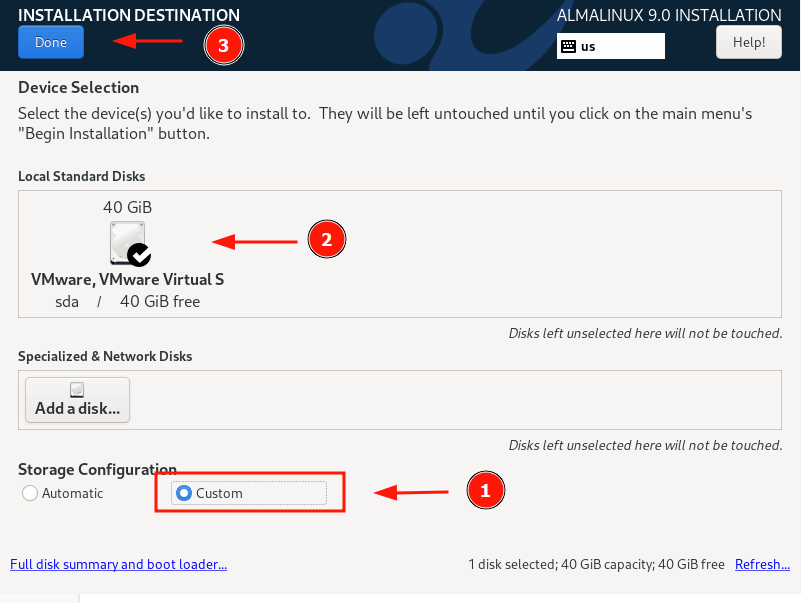 AlmaLinux Custom Partitioning