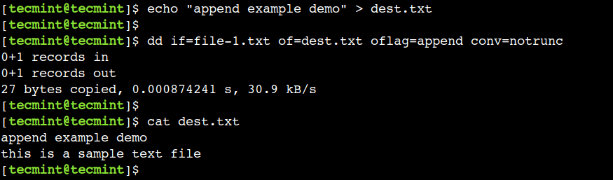 Append Data to File Using dd Command