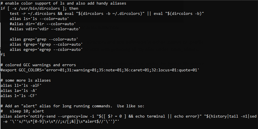 Bashrc Defined Aliases