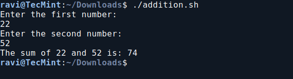 Basic Addition Shell Script