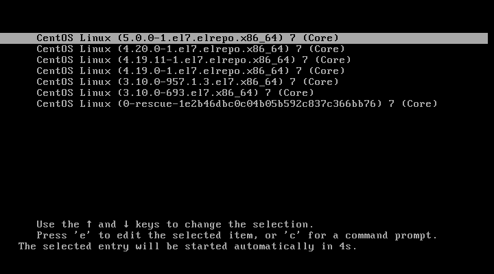 Booting Default Kernel Version in CentOS 7