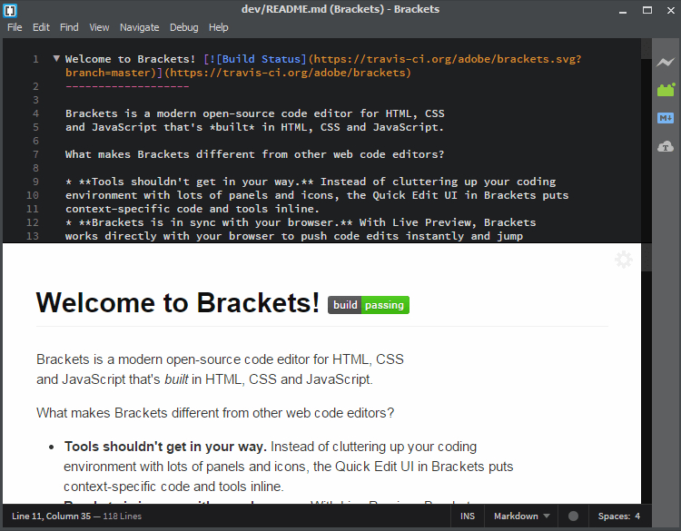 Brackets Markdown Plugin Preview