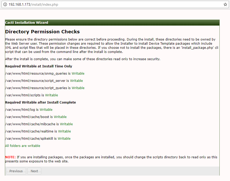 Cacti Directory Permission Checks