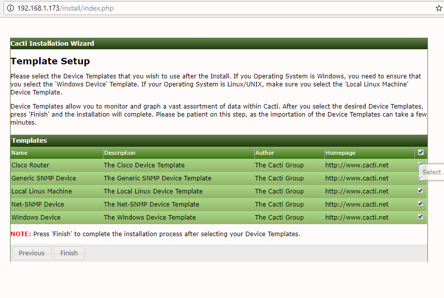 Cacti Template Setup