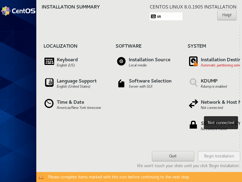 CentOS 8 Installation Summary