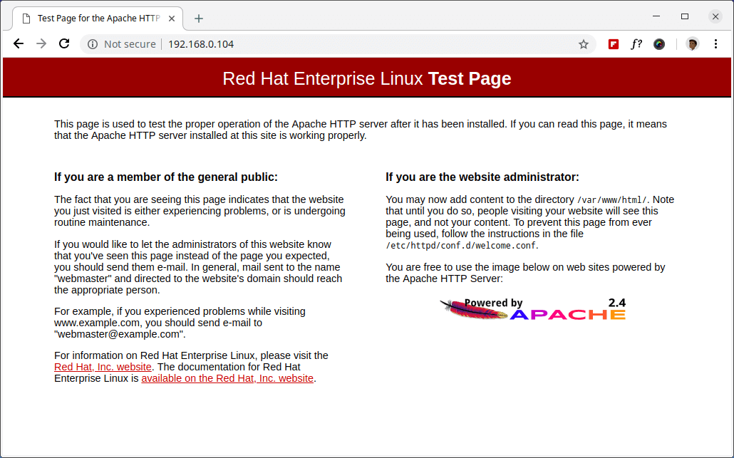 Verify Apache on RHEL 8