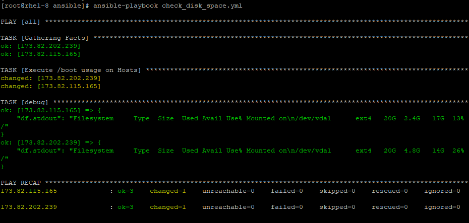 check disk usage of Ansible managed nodes