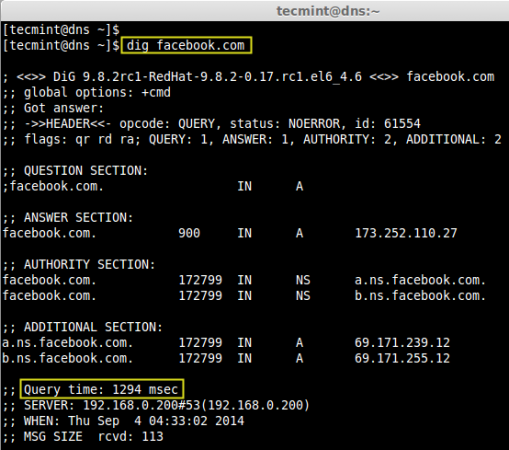 Check DNS using Dig