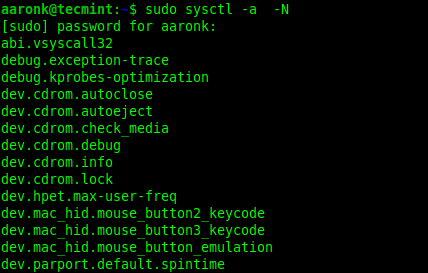 Check Kernel Variable Names in Linux