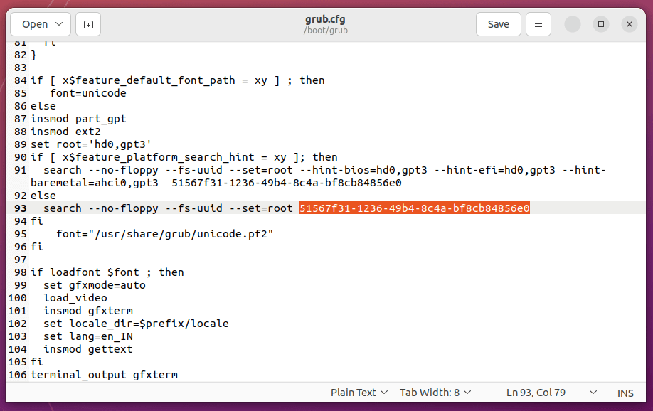 Check Partition UUID in Grub File