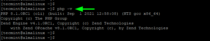 Check PHP in AlmaLinux