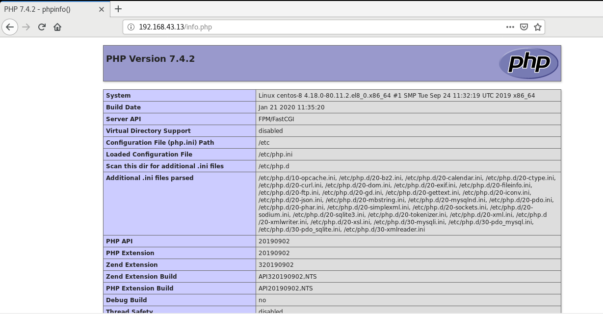 Check PHP Info in CentOS 8