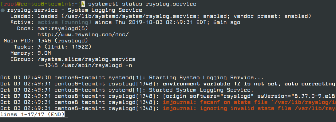 Check Rsyslog Status in CentOS 8