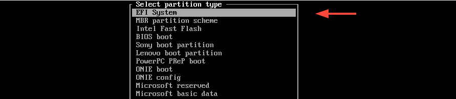 Choose EFI System