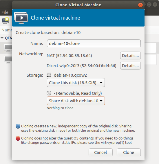 Clone Virtual Machine Settings