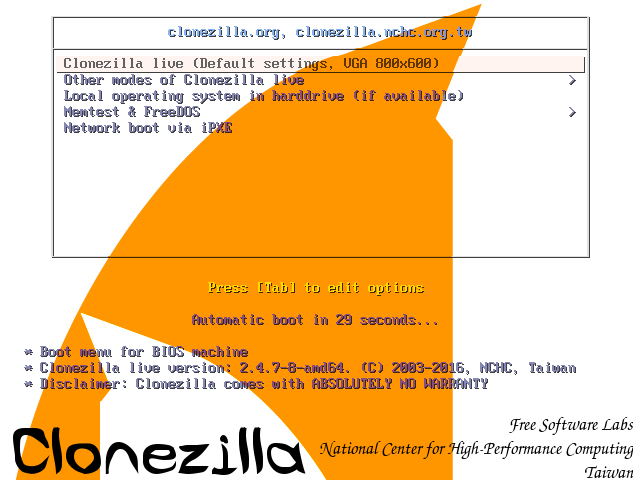 Clonezilla Boot Screen