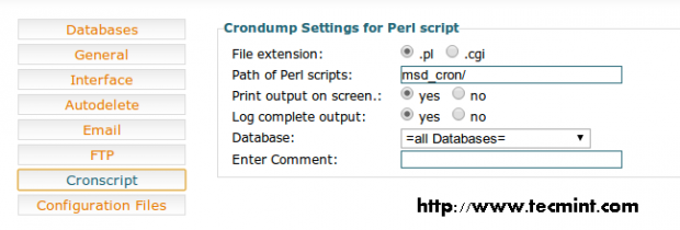 Crondump Settings