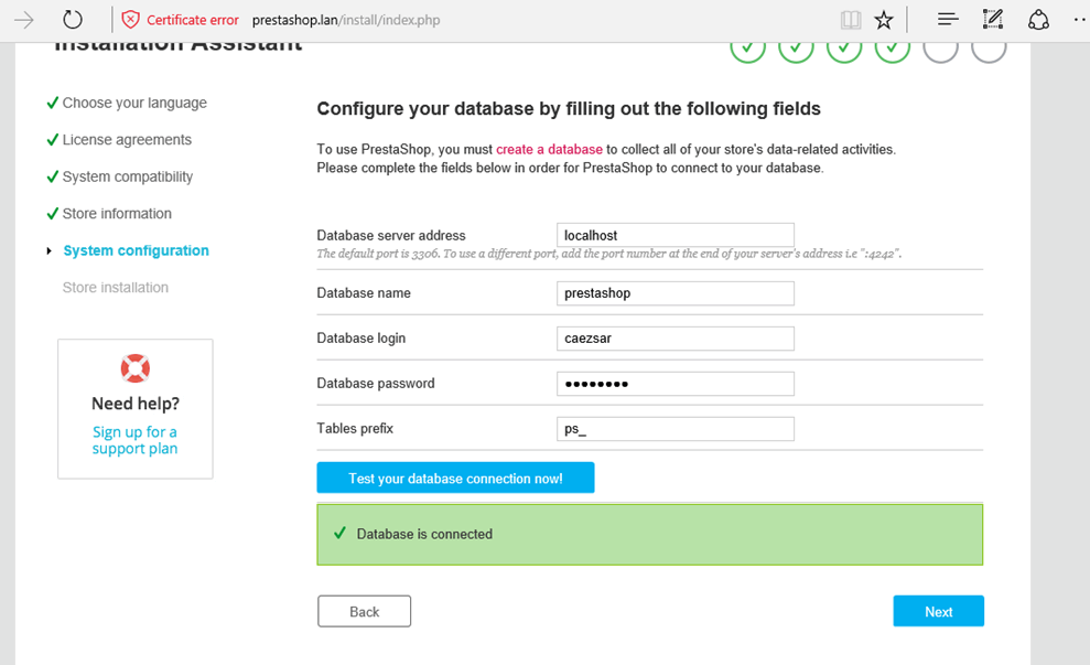 Configure MySQL Database for Prestashop