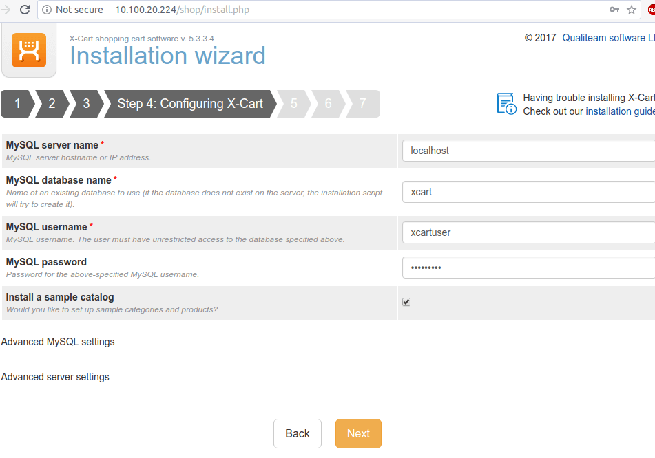 Configure X-Cart Database Settings