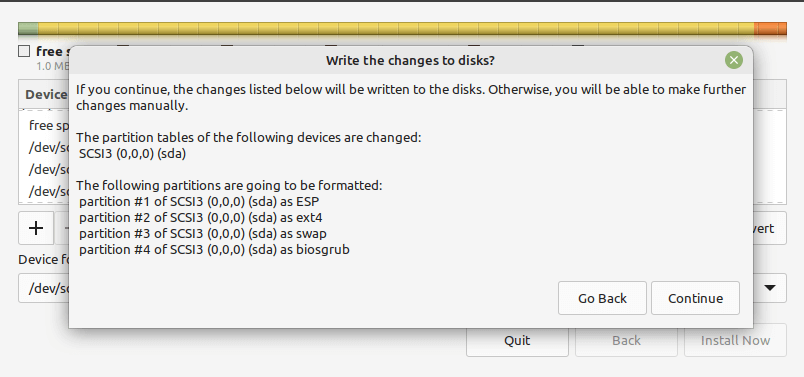 Confirm New Partition Table