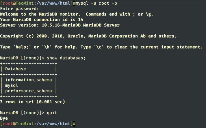 Connect MariaDB in Linux