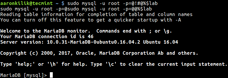 Connect MySQL with Password