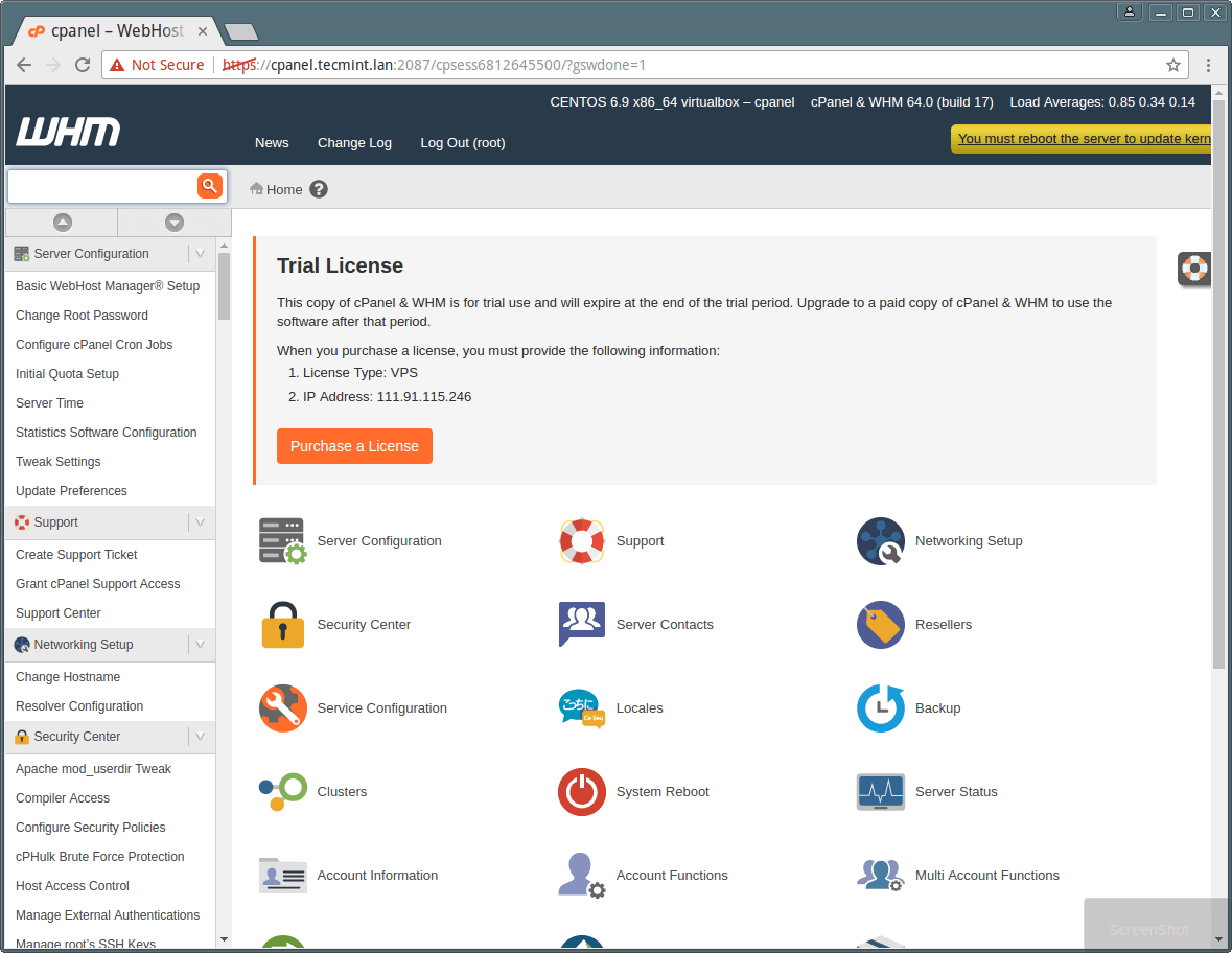 cPanel WHM Dashboard