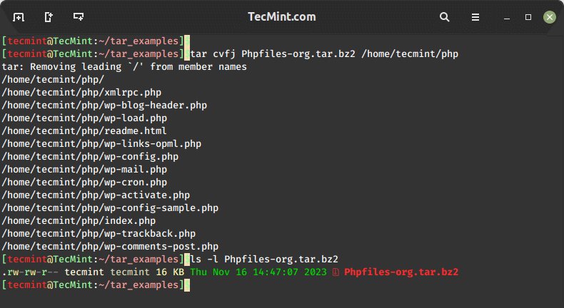 Create a tar.bz2 file Linux