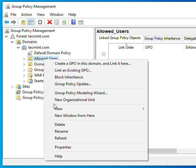 Create GPO in Domain