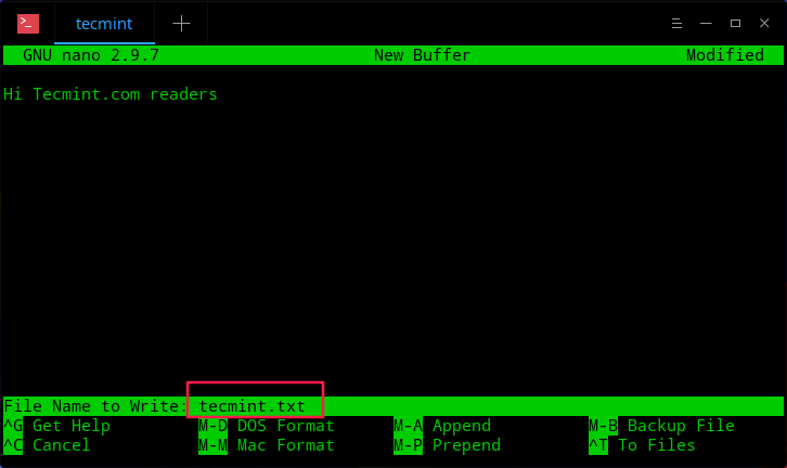 Create New File in Nano