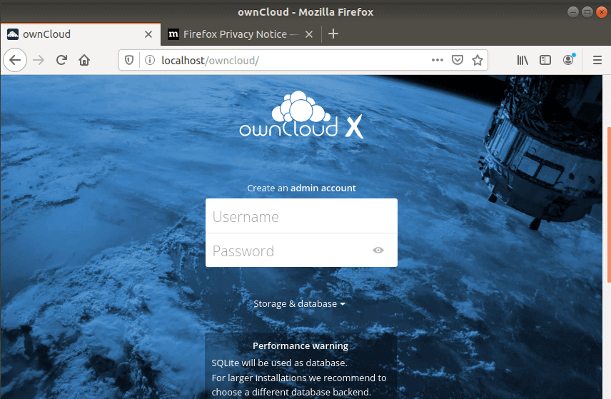 Create OwnCloud Admin Account